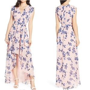 Eliza J Floral Chiffon High Low Maxi Dress Blush